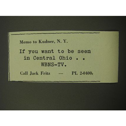 1959 WBNS-TV TV Station Advertisement - Memo to Kudner, N.Y.