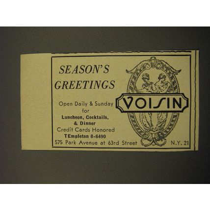 1959 Voisin Restaurant Ad - Season's Greetings