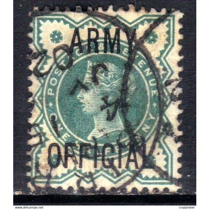 GB 1896 - 01 QV 1/2d Blue Green Ovpt ARMY OFFICIAL used SG 42 ( K452 )