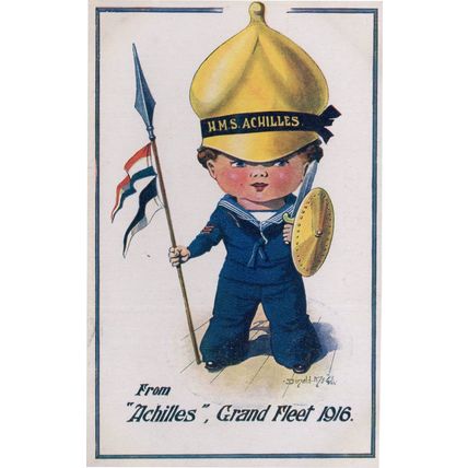 HMS Achilles Military War Ship Donald McGill WW1 1916 Comic Postcard