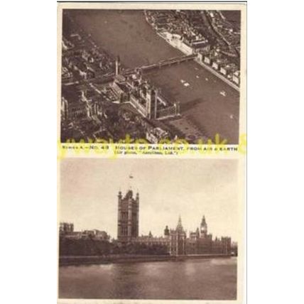 HOUSES OF PARLIAMENT FROM AIR & EARTH, LONDON, ENGLAND, Postcard