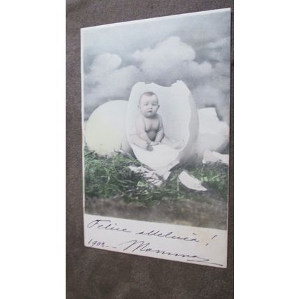 Early Postcard - Baby hatching out on an egg - Easter / Humour ?