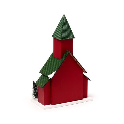 Church LED Christmas Decoration Green Roof & Red Walls 25 CM Gift Festive