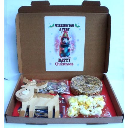 RATTY CHRISTMAS RAT GIFT BOX FILLED WITH REINDEER WOOD GNAW & TASTY RAT TREATS