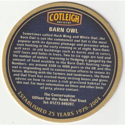 BEER MAT - COTLEIGH BREWERY - BARN OWL PREMIUM ALE - (Cat No 033) - (2004)