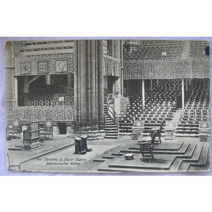vintage postcard Throne & State Chairs, Westminster Ab.