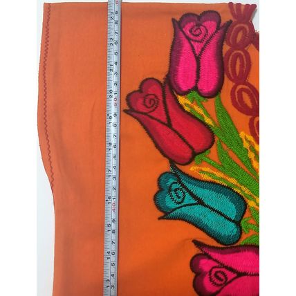 Multicolor Roses Bouquet Embroidered Cotton Canvas Orange Blouse Chiapas Mexico