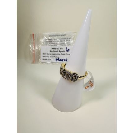 NIB Bomb Party Sz6 Revealed BP Ring RG52725 Radiant Spirit Aquamarine CZ Gold Pl