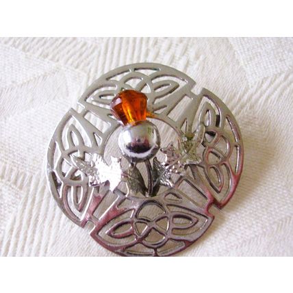 Vintage Mizpah Brooch Celtic Love Knot Citrine Stone Scottish Thistle Betrothal