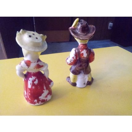 Old Vintage Original Cowboy & Cowgirl Salt & Pepper Shakers 1950s
