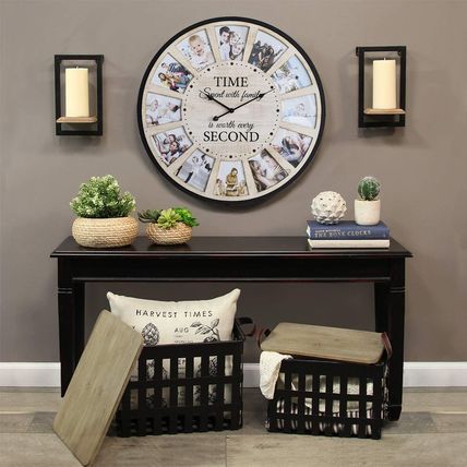 Large Picture Frames Collage Wall Clock, Vintage Rustic Clock Wall Decor, Big Fa