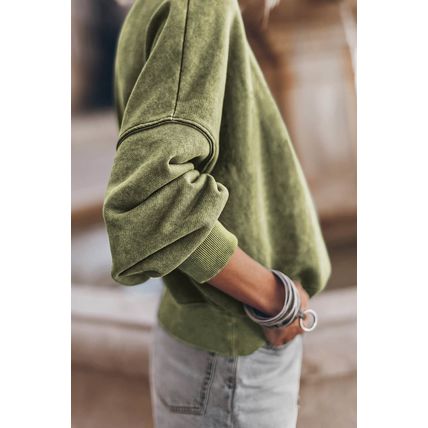 Green Drop Shoulder Crew Neck Pullover Sweatshirt