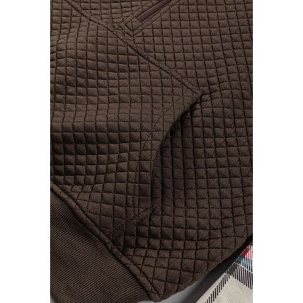 Khaki Printed Plaid Sleeve Patchwork Collared Textured Sweatshirt