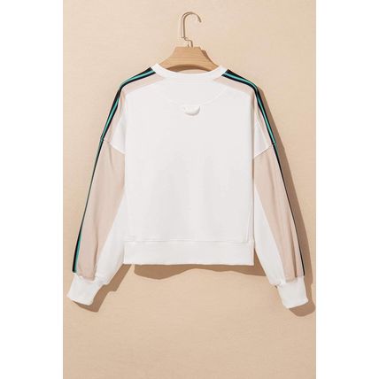 White Striped Color Block Exposed Seam Loose Active Sweatshirt