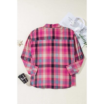 Rose Stripe Plus Size Checkered Print Button up Shirt