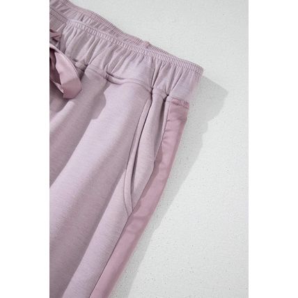 Orchid Petal Drawstring Waist Satin Stripe Patch Straight Leg High Waist Pants