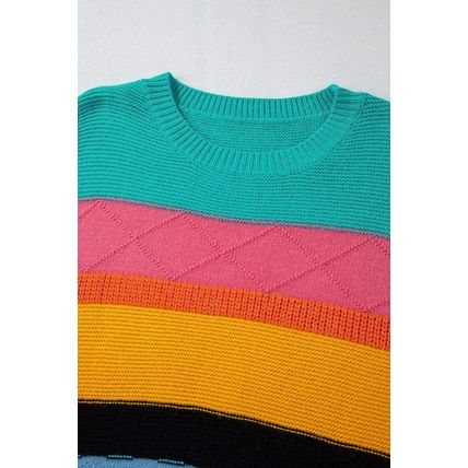 Yellow Colorblock Mixed Textured Drop Shoulder Sweater