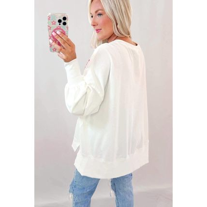 White Sequin Bowknot High Low Oversize Sweatshirt