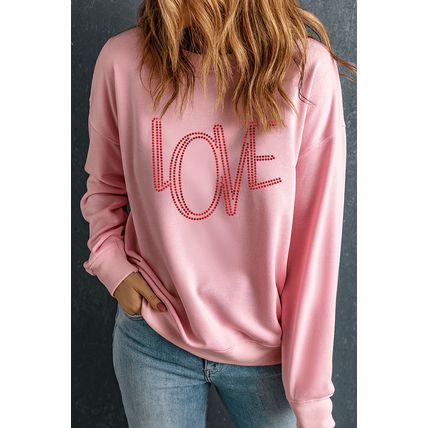 Pink LOVE Graphic Drop Shoulder Valentines Pullover Sweatshirt
