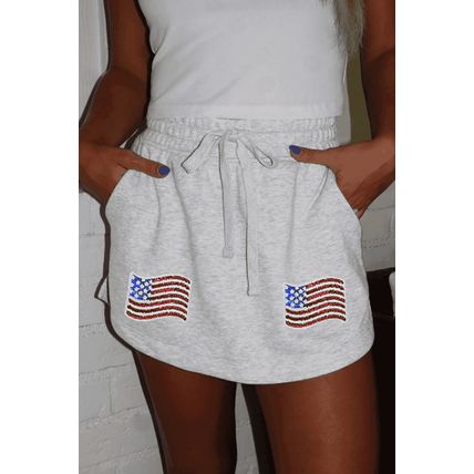 Light Grey American Flag Patched Lace-up High Waist Skort