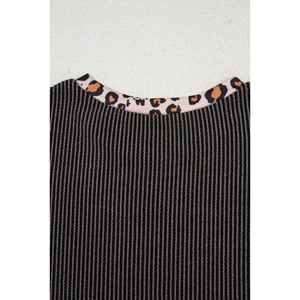 Carbon Grey Leopard Patchwork Edge Twisted Rib T Shirt and Cropped Pants Set