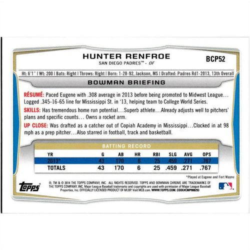 2014 Bowman Chrome Prospects - #BCP52 - Hunter Renfroe