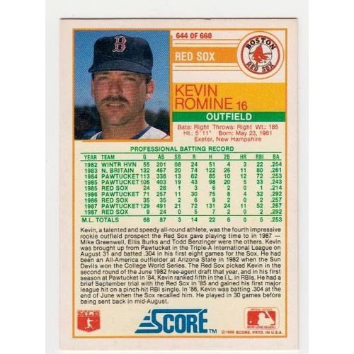 1988 Score Kevin Romine RC Rookie Prospect card #644 – Red Sox