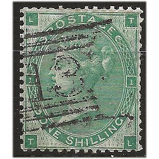 1862 SG89 1/- Deep Green Wmk EMBLEMS Good+/Fine Used Check Letters “TL”