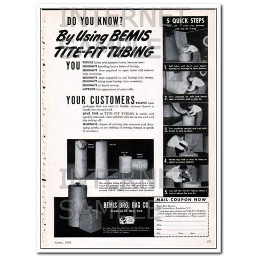 BEMIS BROTHERS BAG COMPANY 1948 Do you know TITE-FIT tubing vintage ad