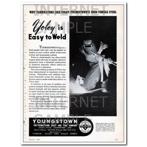 YOUNGSTOWN SHEET TUBE COMPANY 1948 Yoloy easy weld vintage ad