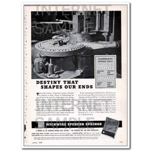 WICKWIRE SPENCER STEEL 1948 destiny shapes our ends springs vintage ad