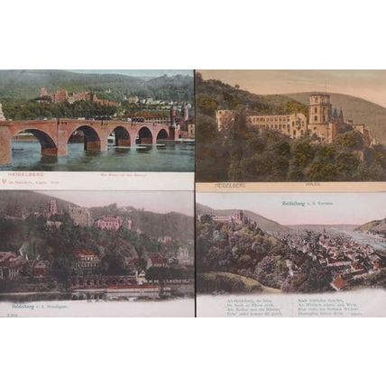 Heidelberg Terrasse Schloss Hirschgasse Brucke 4x Antique Postcard s
