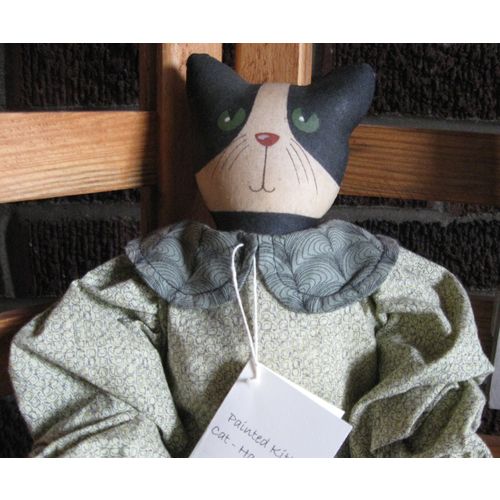 33" Painted Fabric Black & White KITTY CAT Doll