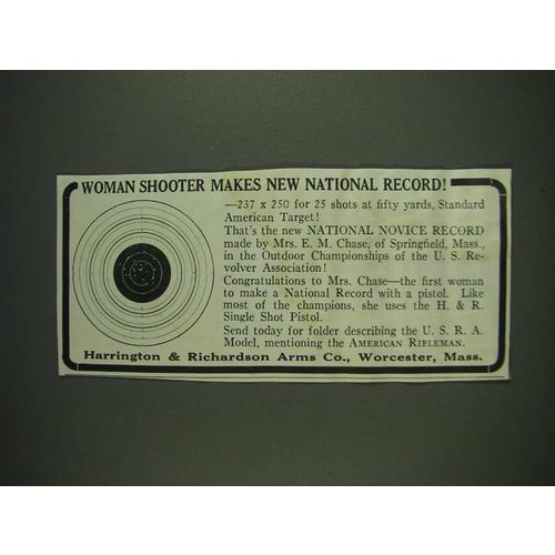 1933 Harrington & Richardson H&R Single Shot Pistol Ad - Woman shooter