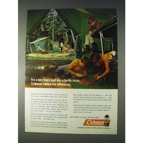 1970 Coleman Oasis Tent Ad - Built Like a Family Room