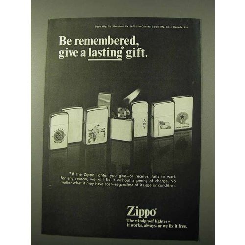 1972 Zippo Lighter Ad - Give a Lasting Gift