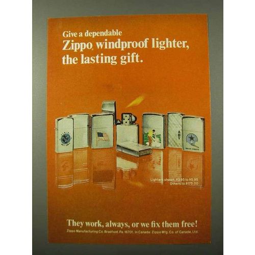 1972 Zippo Lighter Ad - The Lasting Gift
