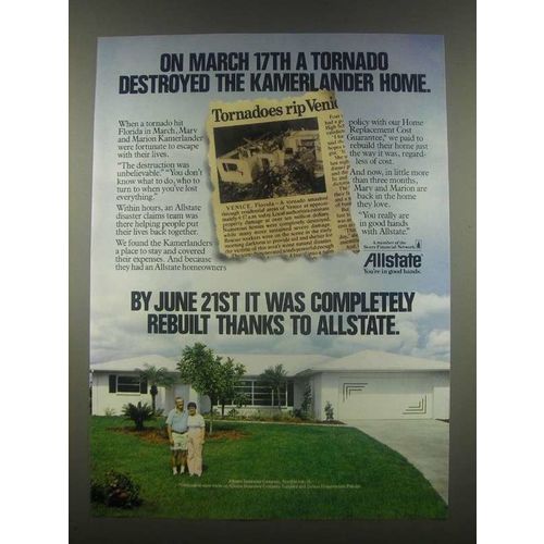 1985 Allstate Insurance Ad - A Tornado Destroyed Kamerlander Home