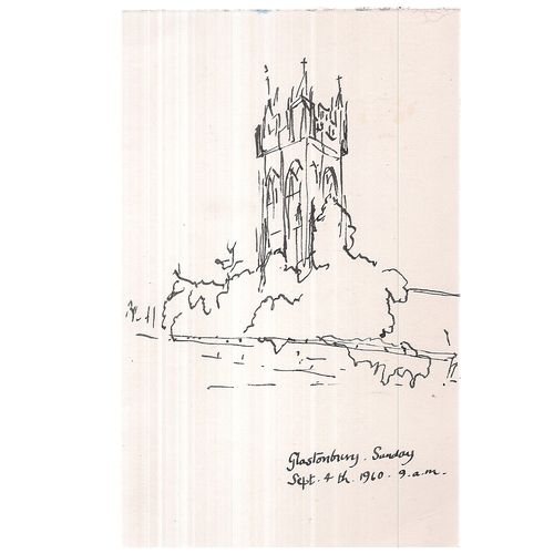 1960 sketch..GLASTONBURY, Somerset. vintage unused postcard