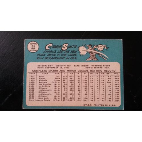 1965 Topps Card # 022 Charlie Smith Very Good (3) New York Mets