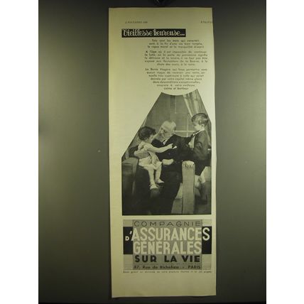 1933 Compagnie D'Assurances Generales sur la vie Advertisement - in French