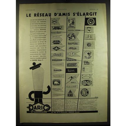1933 Dario Serie T Radio Tubes Advertisement - in French - Le reseau d'amis s'el