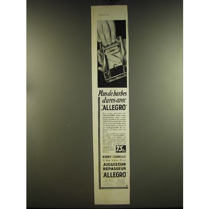 1932 Allegro Razor Advertisement - in French - Plus de barbes dures avec Allegro