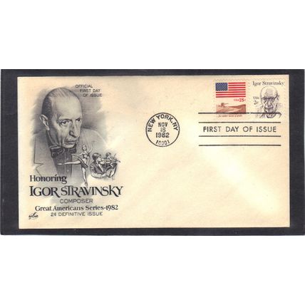 FDC Art Craft 1845 2c igor Stravinsky 1890 18c Flag (Cachet-U/A) CV00089