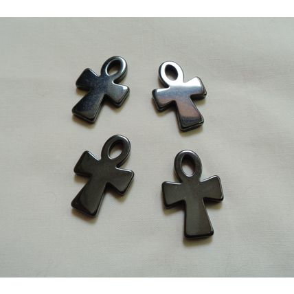 Hematite Ankh Charm Pendant 4 Pieces 30mm Crafting Jewelry