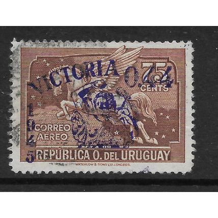 URUGUAY 1945 AIR SURCH VICTORY 44c on 75c BROWN SG 908 FINE USED#