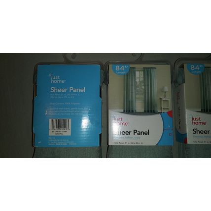 Just Home LOT 3X Mineral Green Sheer Panel Pocket Curtain 51" W x 84" L - NEW