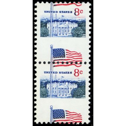 1338f, Perf Shift Freak Error Pair Mint NH 8¢ White House * Stuart Katz