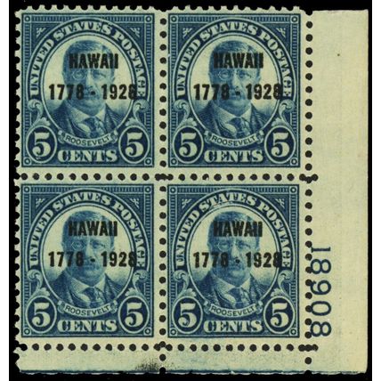 648, Mint NH F/VF 5¢ Hawaii Plate Block of Six CV $375 - Stuart Katz