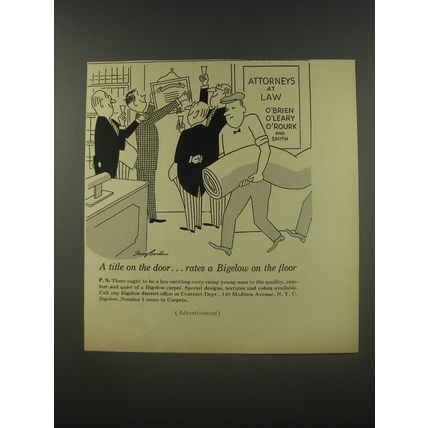 1956 Bigelow Carpet Ad - A title on the door.. rates a Bigelow on the floor